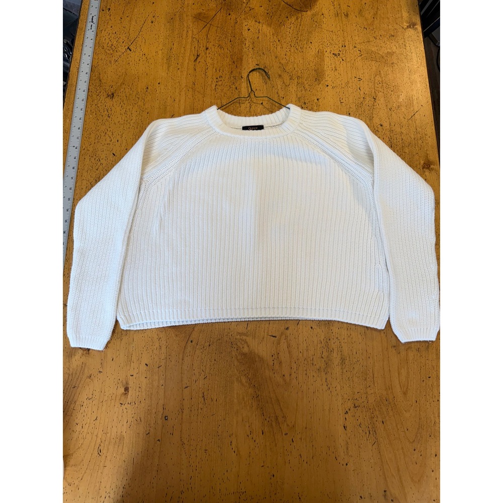 Quince Fisherman Crew Size S White 100% Organic Cotton Ribbed Knit Sweater